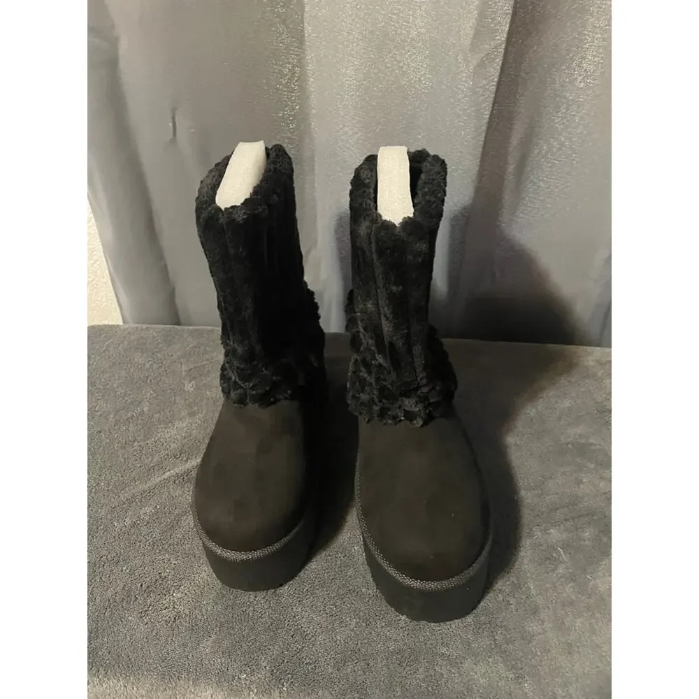 Cozy Black Faux Fur Platform Winter Boots
